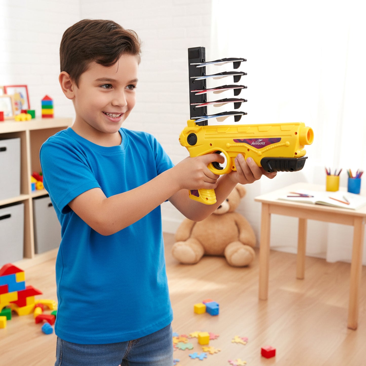 Air Battle Plane Launcher Gun Toy For Kids Foam Glider Set (1 Set)