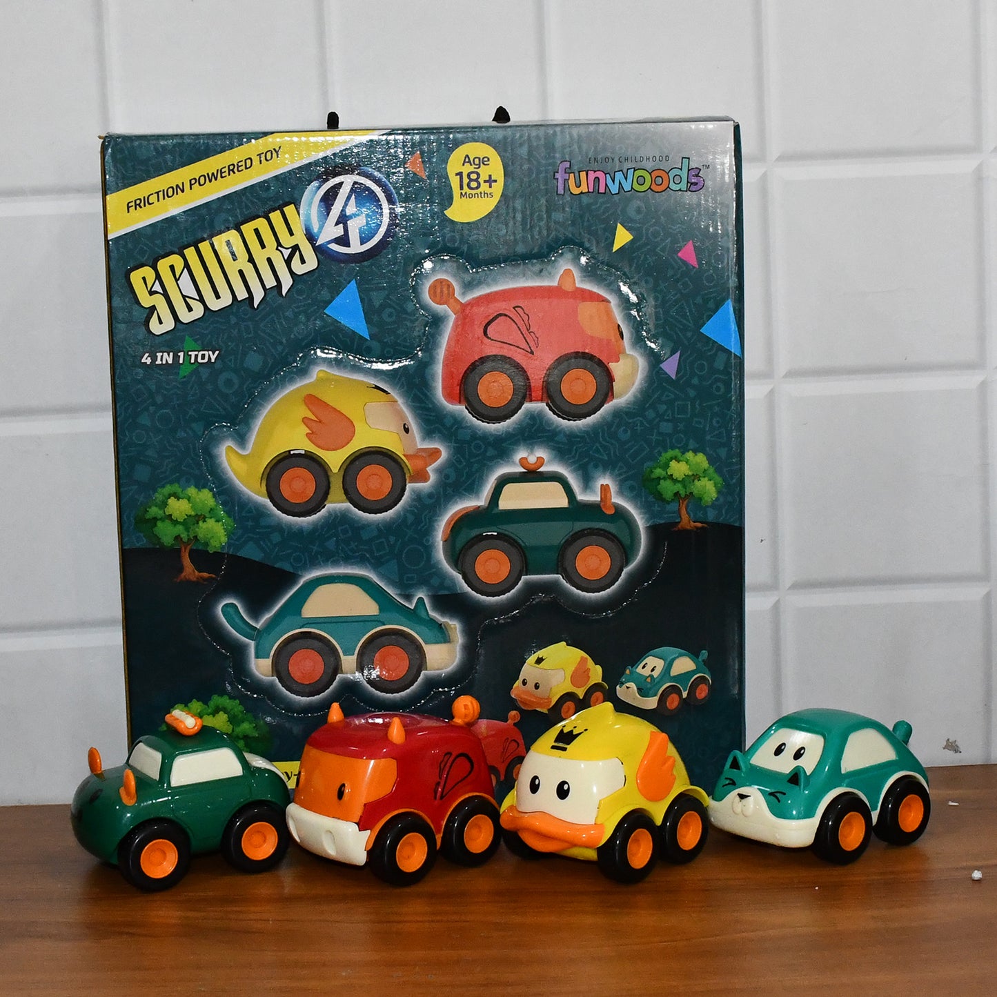 Funwoods Animal Cartoon Pull-back Toy Car - (4 Pc Set)