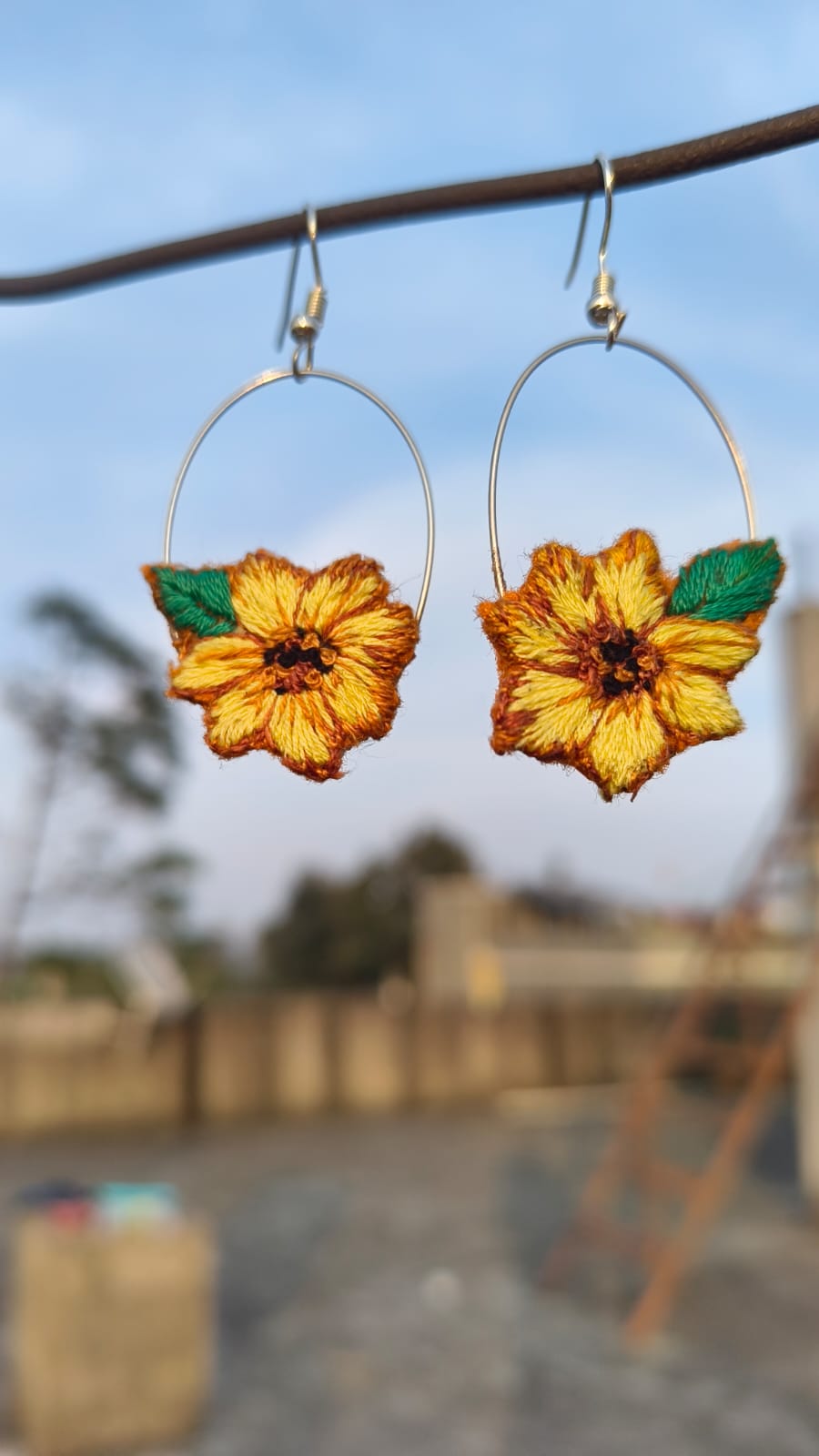 ๐ผ Sunflower Bloom Hand-Embroidered Hoop Earrings