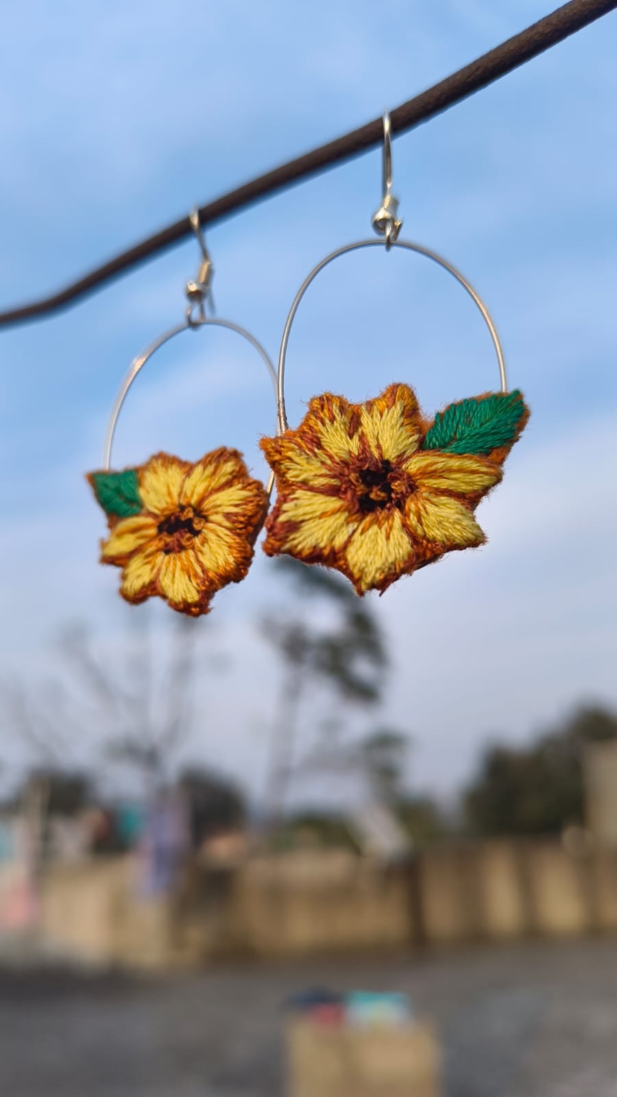 ๐ผ Sunflower Bloom Hand-Embroidered Hoop Earrings