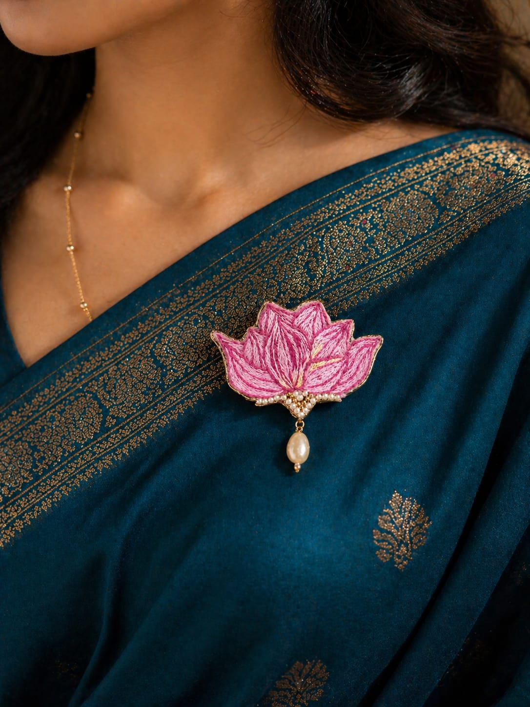 🌸 Lotus Hand Embroidery Brooch – “Grace in Bloom”