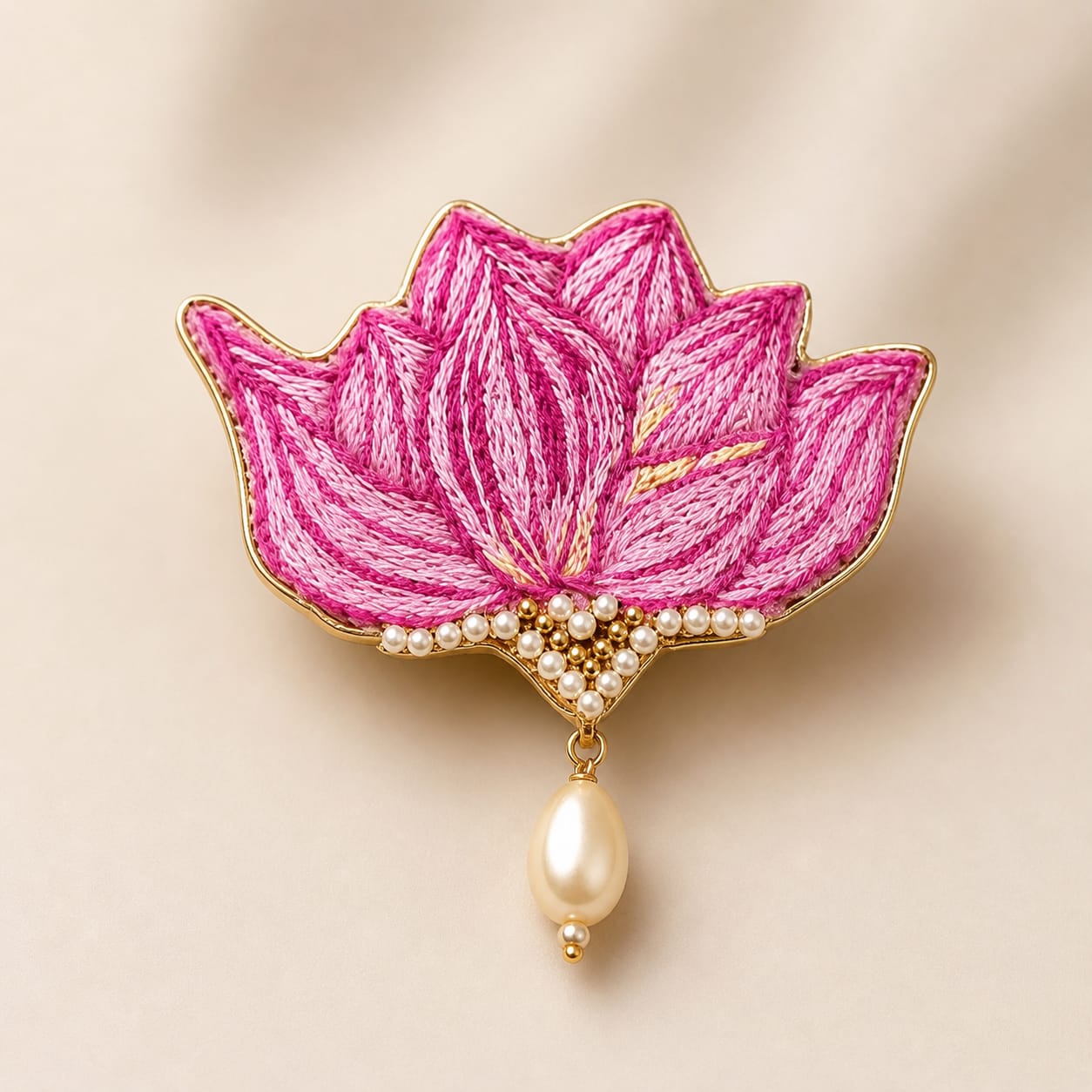 🌸 Lotus Hand Embroidery Brooch – “Grace in Bloom”