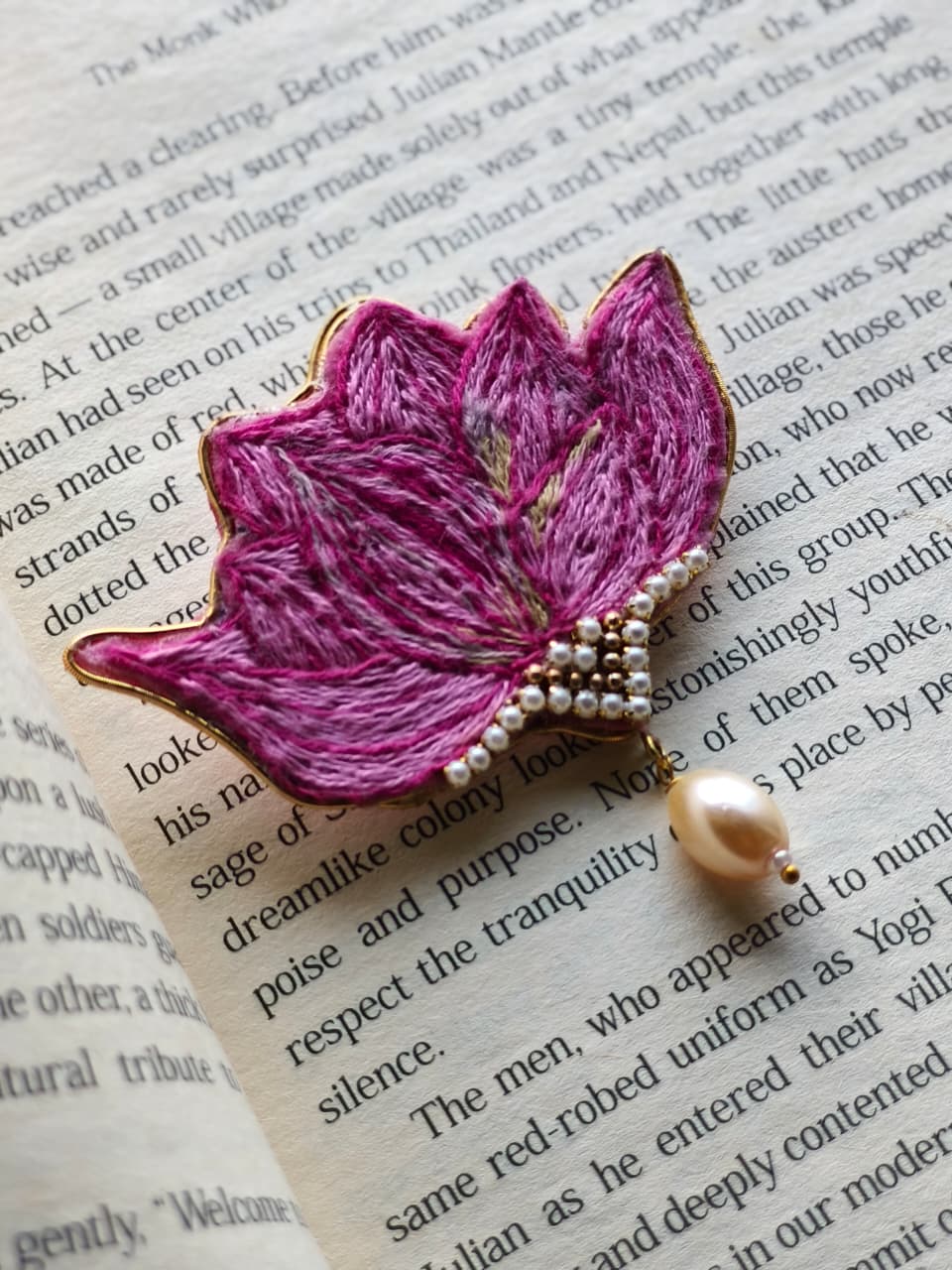 🌸 Lotus Hand Embroidery Brooch – “Grace in Bloom”