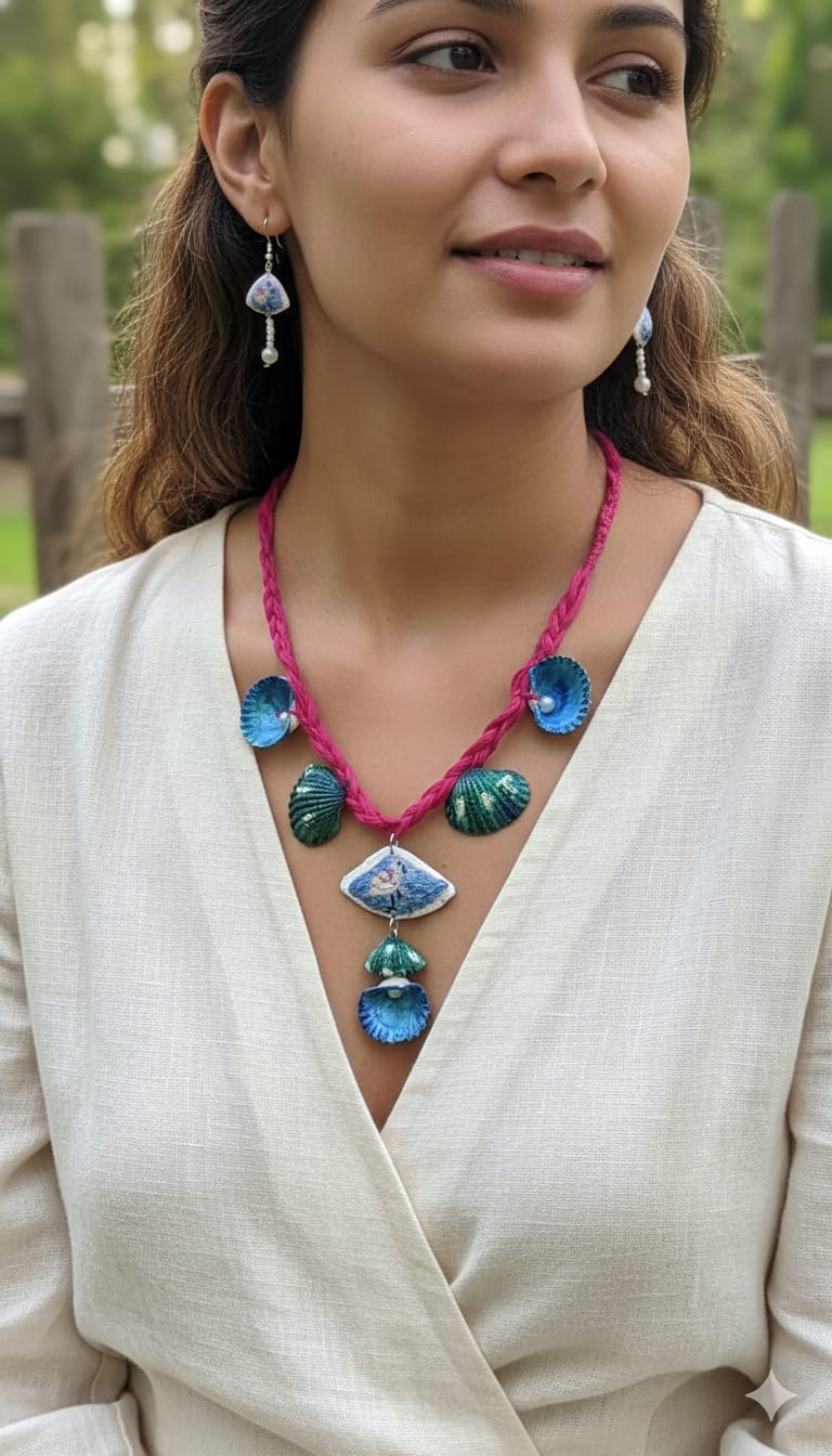 Ocean Bloom – Flamingo Embroidered Jewellery Set