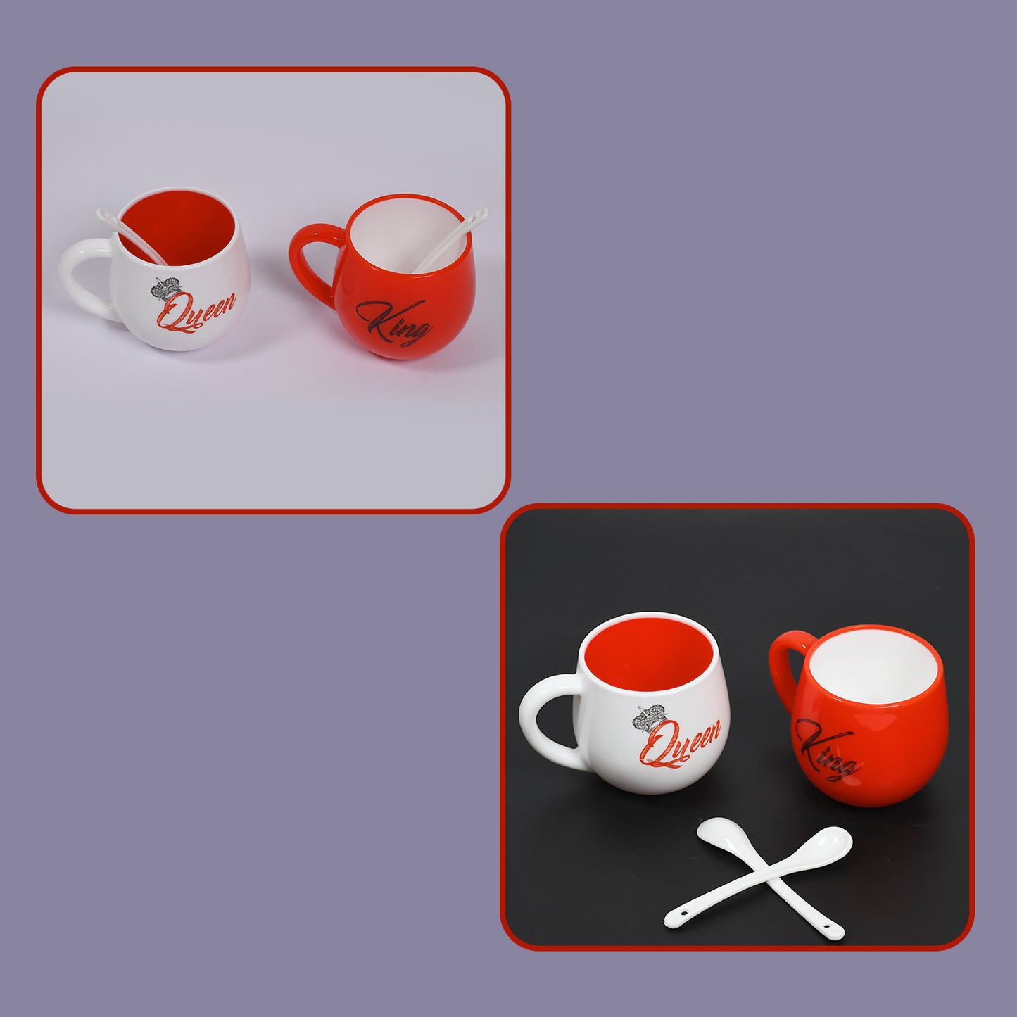 4764 King Queen Printed Couple Matching Coffeetea Plastic Coffee Mug (300ml Set Of 2)