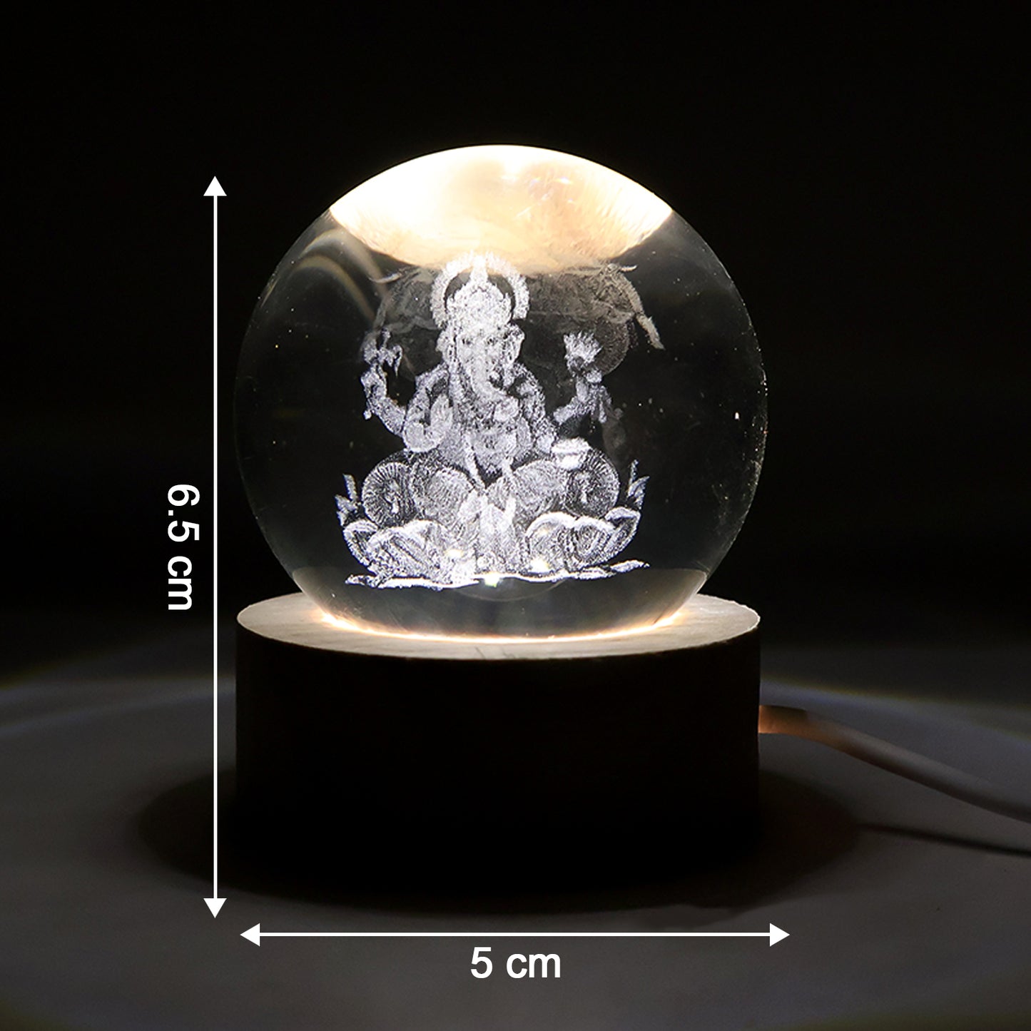 Ganpati 3d Crystal Ball Lamps With Wood Base