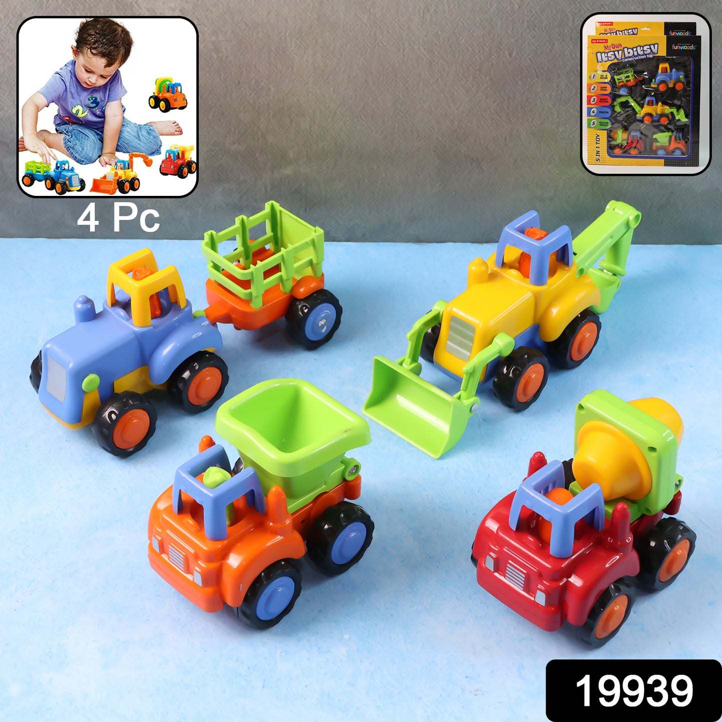Funwoods Construction Vehicle Toy Set For Kids (4 Pc)