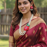 Ruby Bloom Pearl Embroidery Jewellery Set