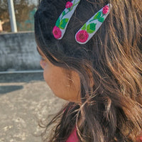 Hand Embroidered Floral Hair Clips