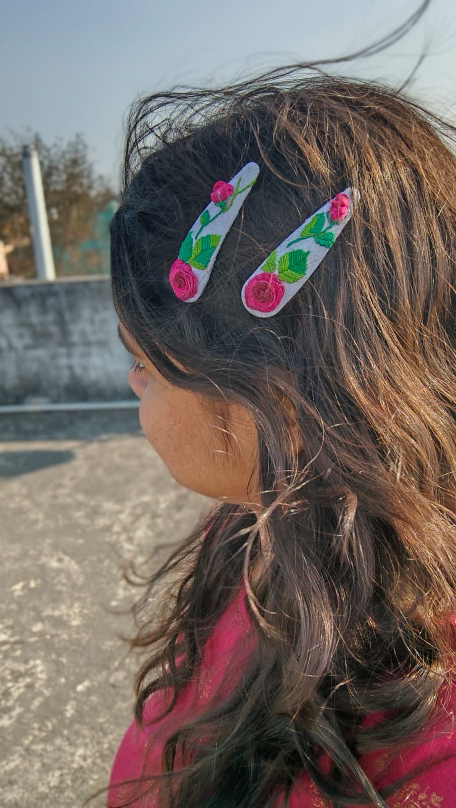 Hand Embroidered Floral Hair Clips