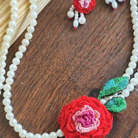Ruby Bloom Pearl Embroidery Jewellery Set