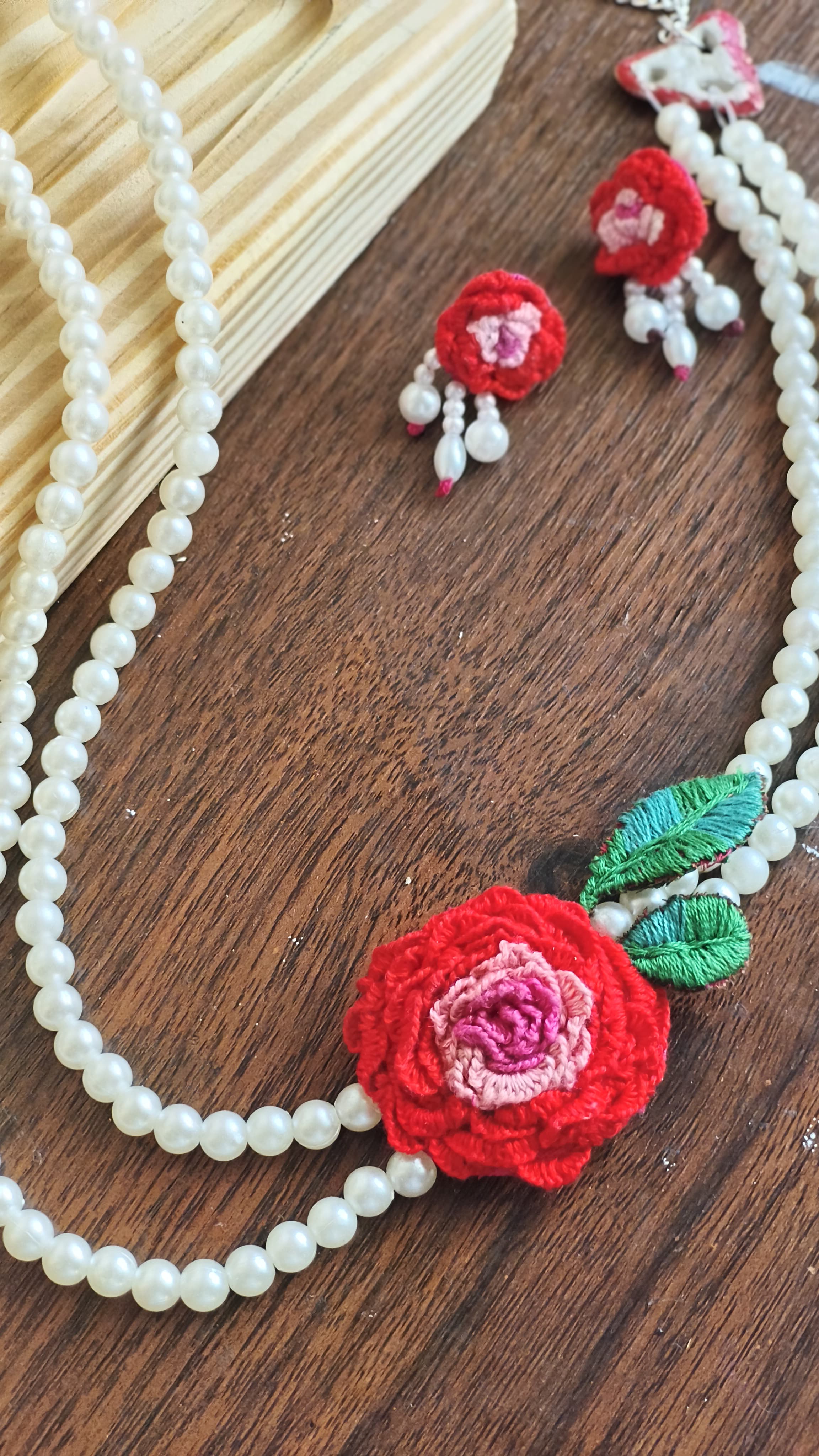 Ruby Bloom Pearl Embroidery Jewellery Set