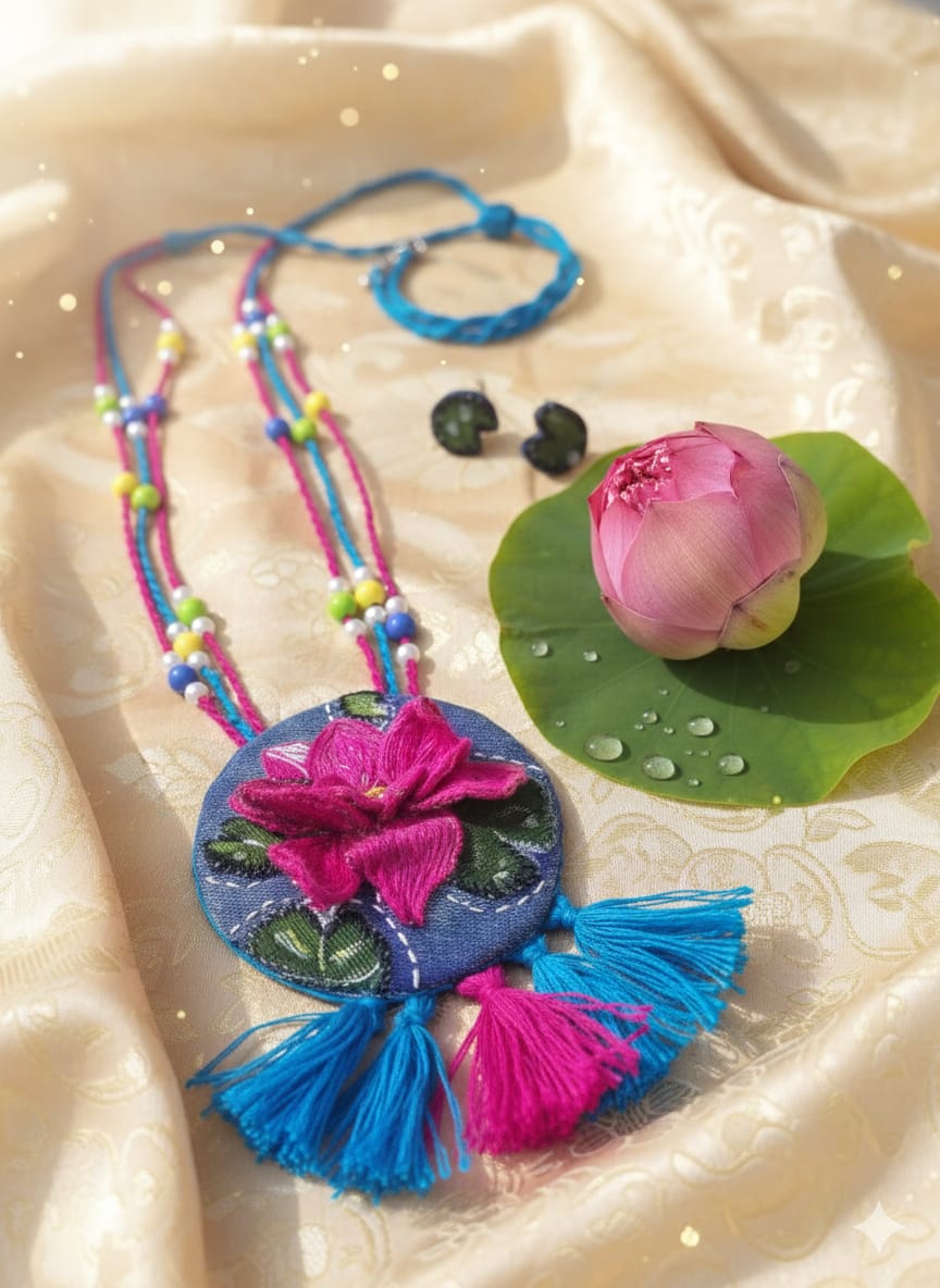 3D Lotus Embroidered Jewelry Set
