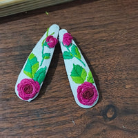 Hand Embroidered Floral Hair Clips