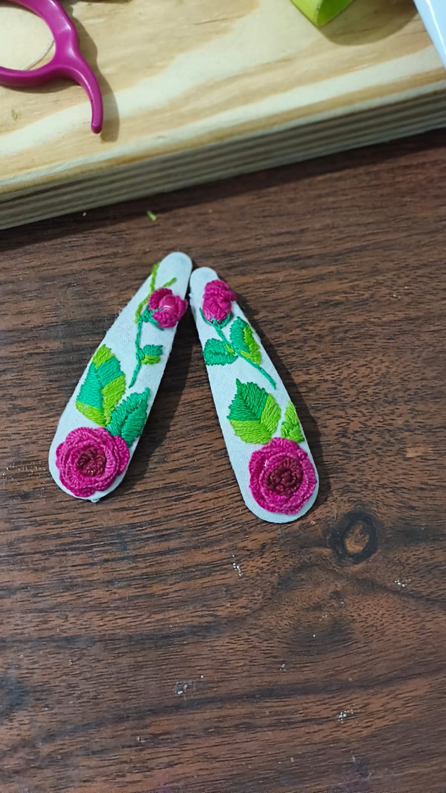 Hand Embroidered Floral Hair Clips