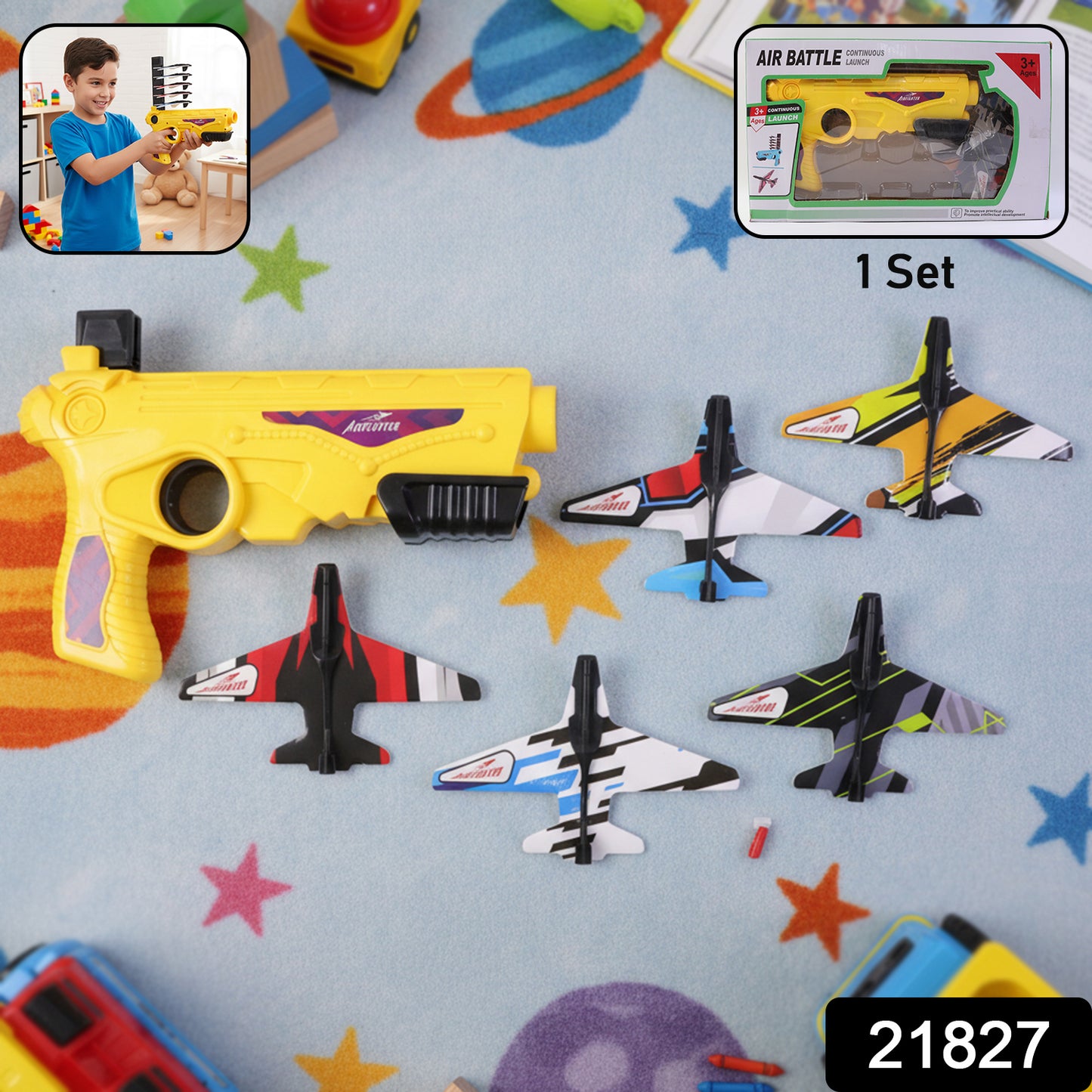 Air Battle Plane Launcher Gun Toy For Kids  Foam Glider Set (1 Set)