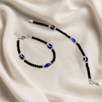 Adjustable Black Bead Evil Eye Protection Bracelet Set (2 Pc)