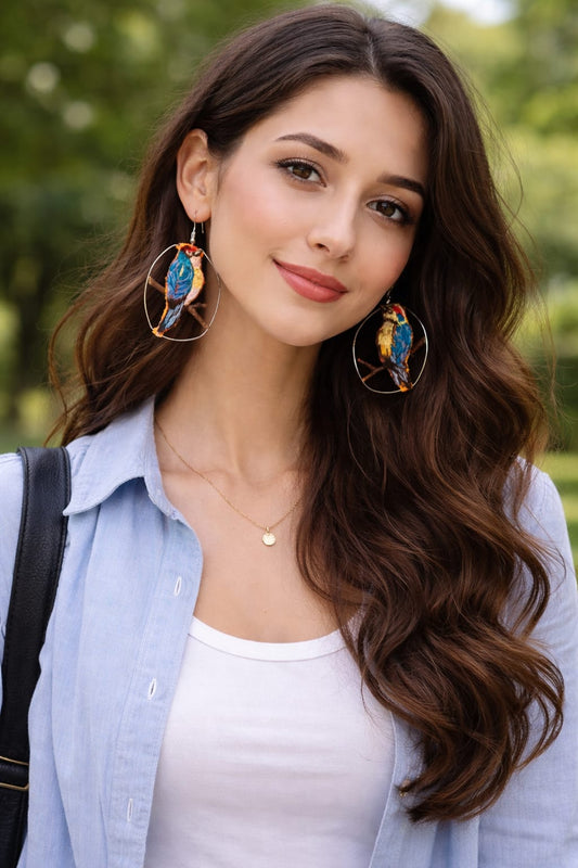 🐦 Hand-Embroidered Bird Hoop Earrings