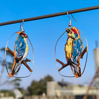 🐦 Hand-Embroidered Bird Hoop Earrings