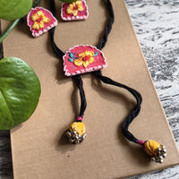Floral Hand Embroideried Tie chain with stud earrings