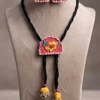 Floral Hand Embroideried Tie chain with stud earrings