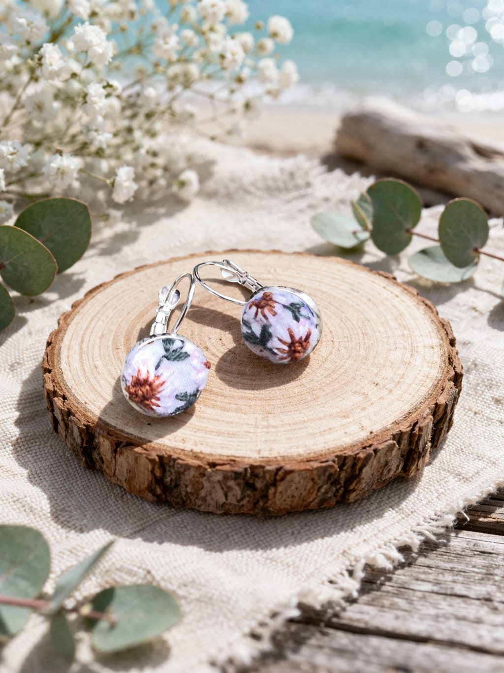 Hand Embroidered Floral Dome Earrings