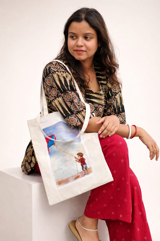 Hand-Embroidered Story Tote “Kite Dream” Edition