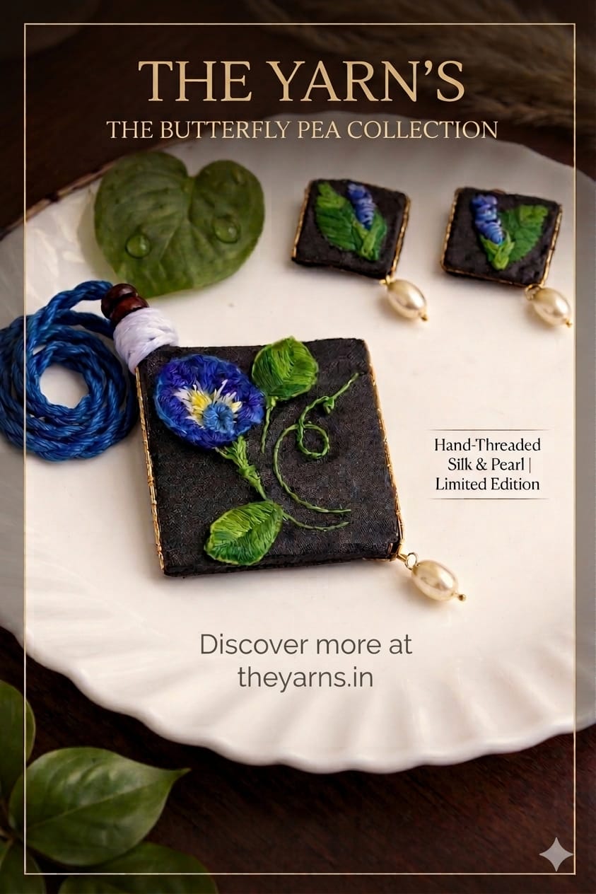 Butterfly Pea Embroidery Jewellery Set