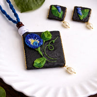 Butterfly Pea Embroidery Jewellery Set