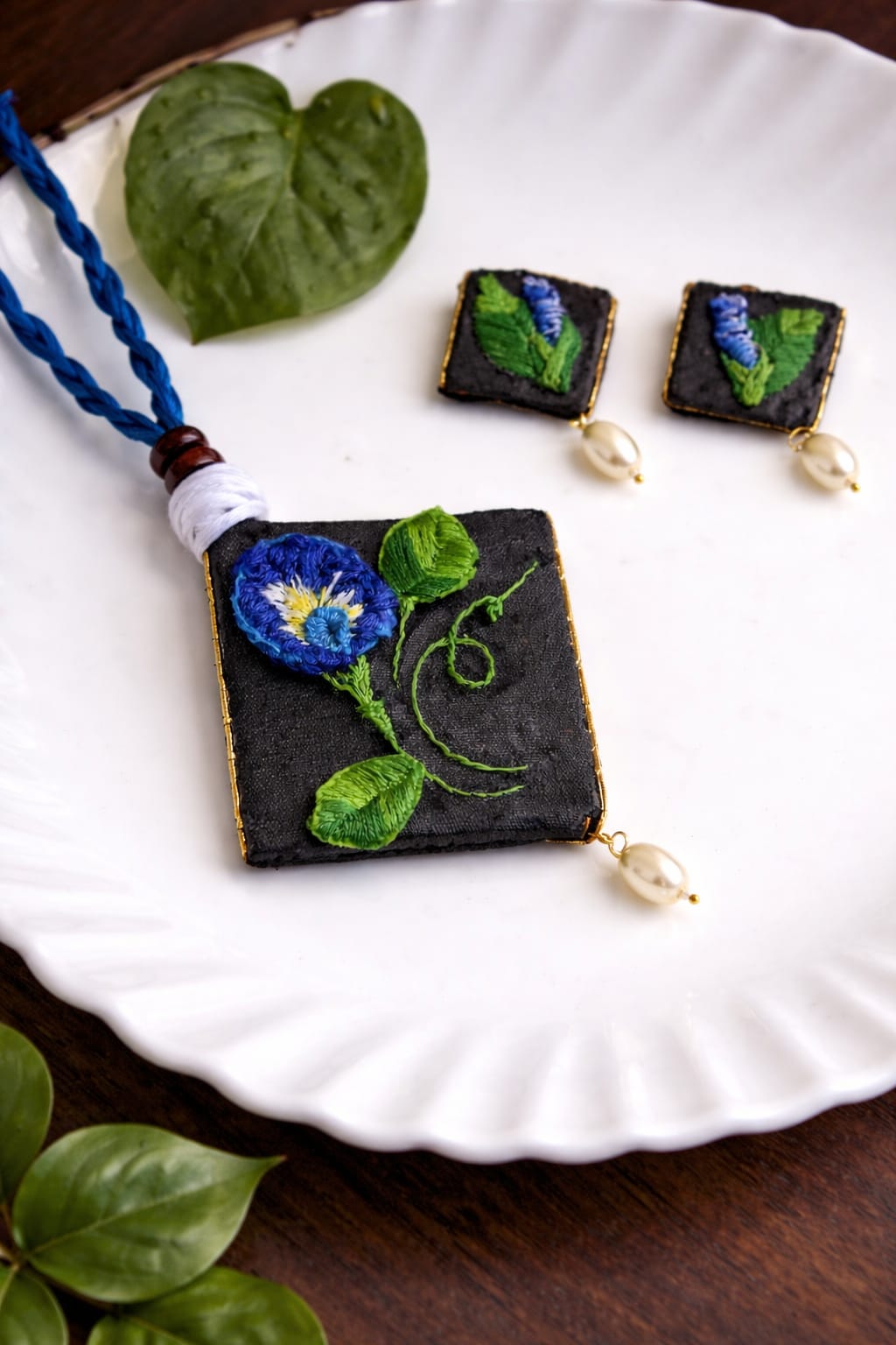Butterfly Pea Embroidery Jewellery Set