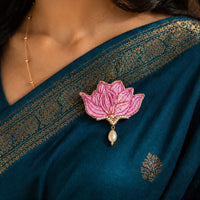 🌸 Lotus Hand Embroidery Brooch – “Grace in Bloom”