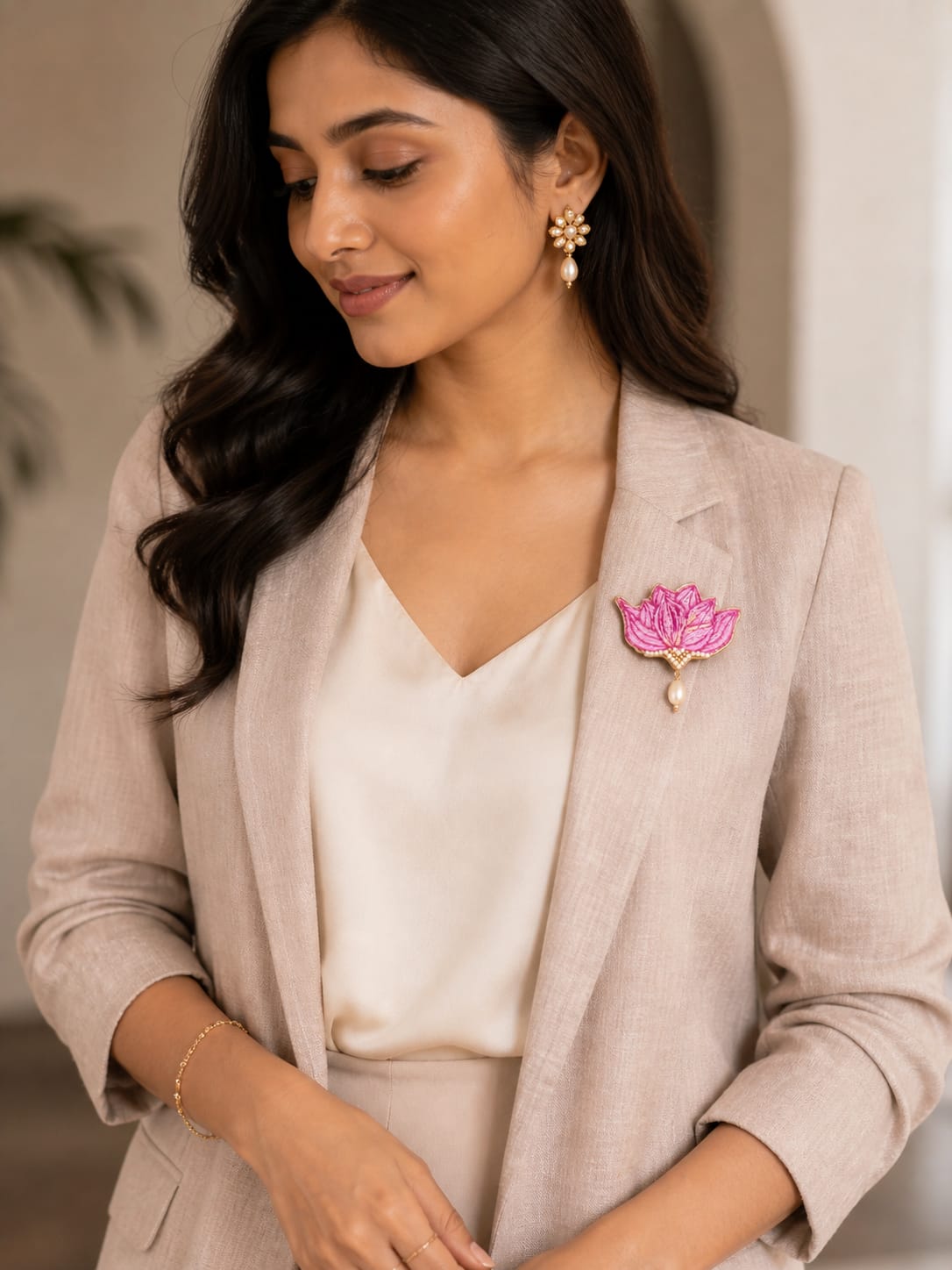 🌸 Lotus Hand Embroidery Brooch – “Grace in Bloom”