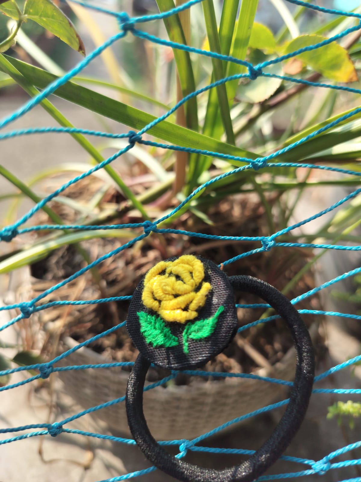 3D Yellow Rose Embroidery Rubber Band
