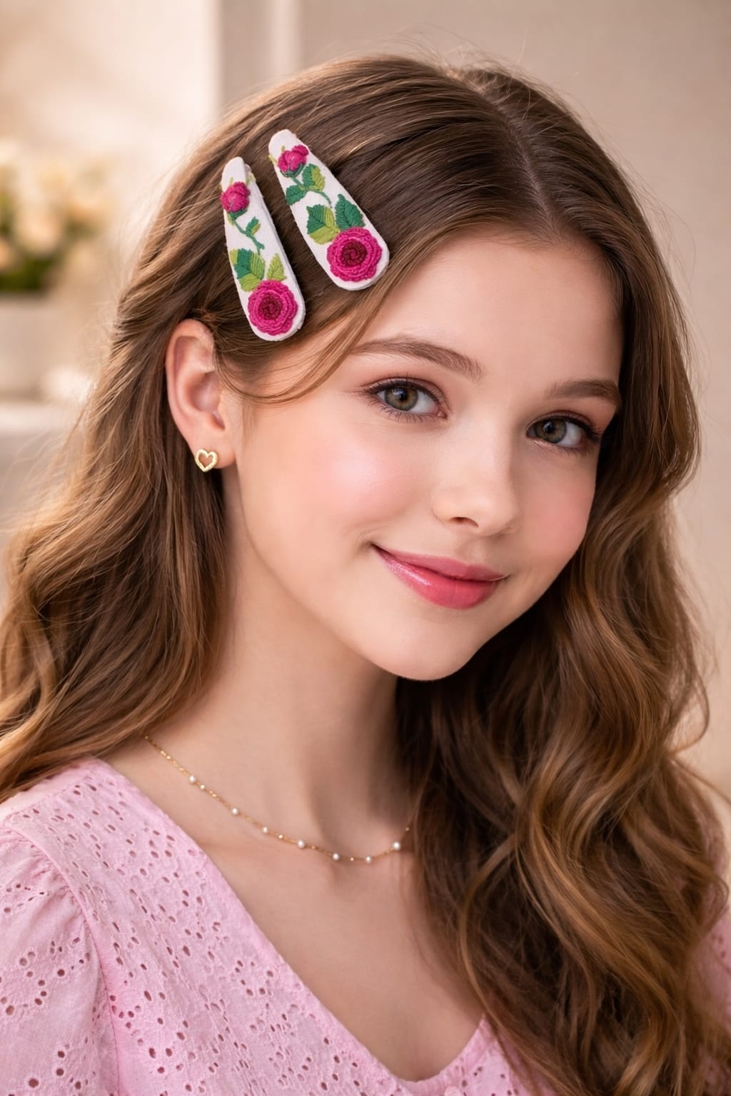 Hand Embroidered Floral Hair Clips