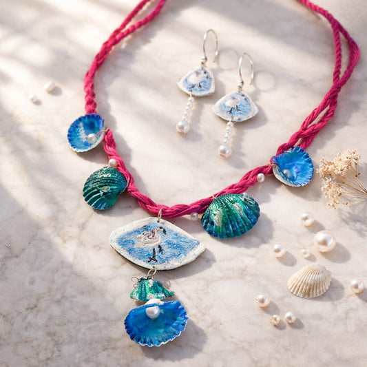 Ocean Bloom – Flamingo Embroidered Jewellery Set