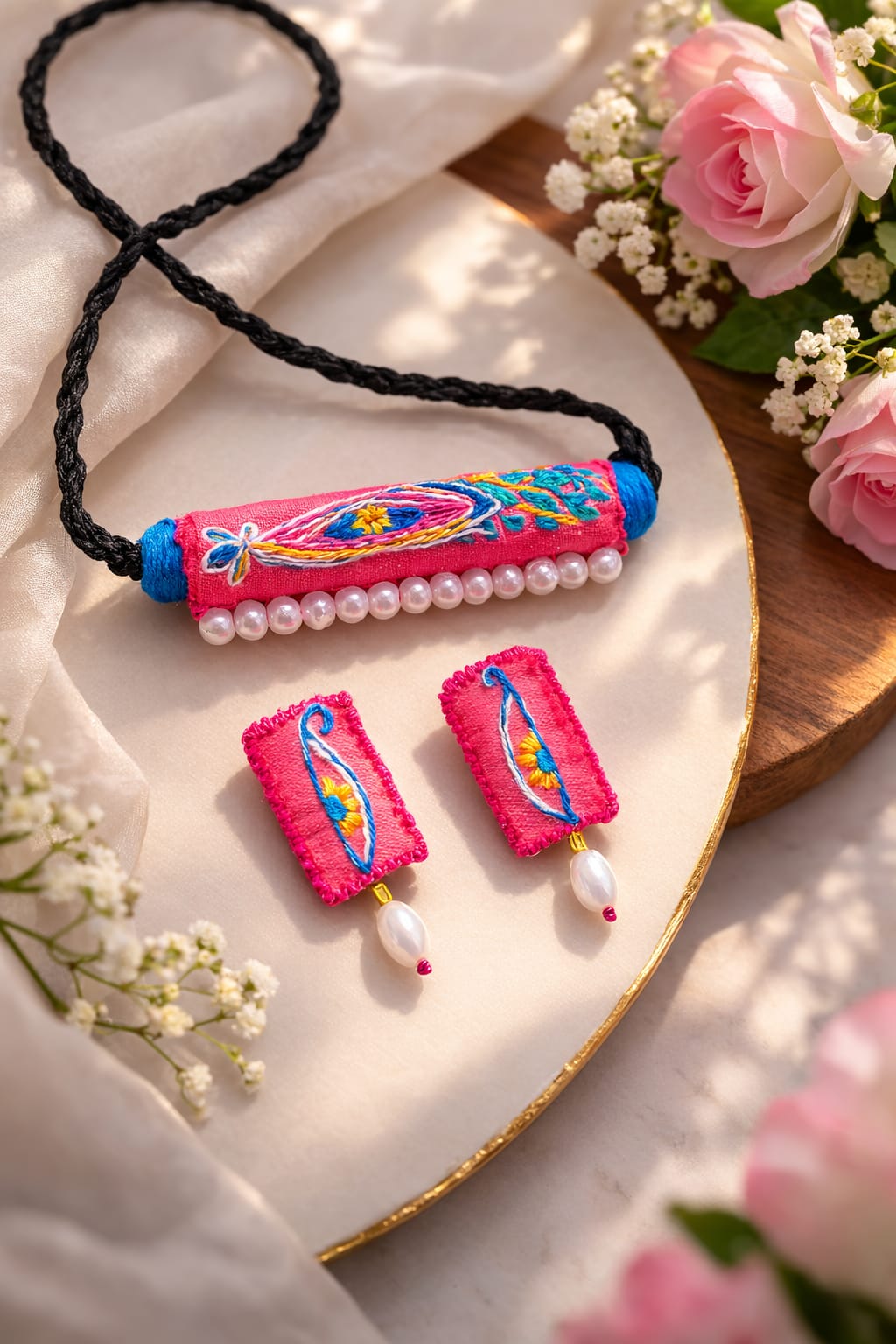 Gulabi Bloom Hand-Embroidered Choker Set
