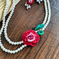 Ruby Bloom Pearl Embroidery Jewellery Set