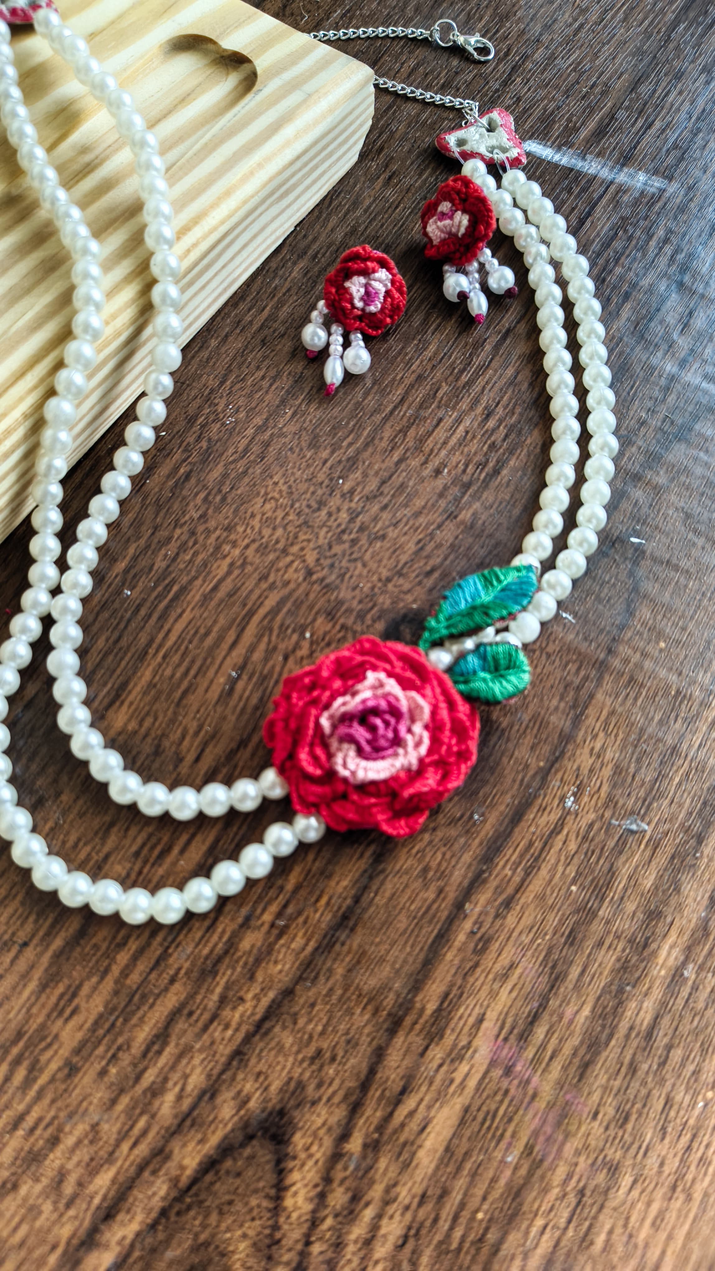 Ruby Bloom Pearl Embroidery Jewellery Set