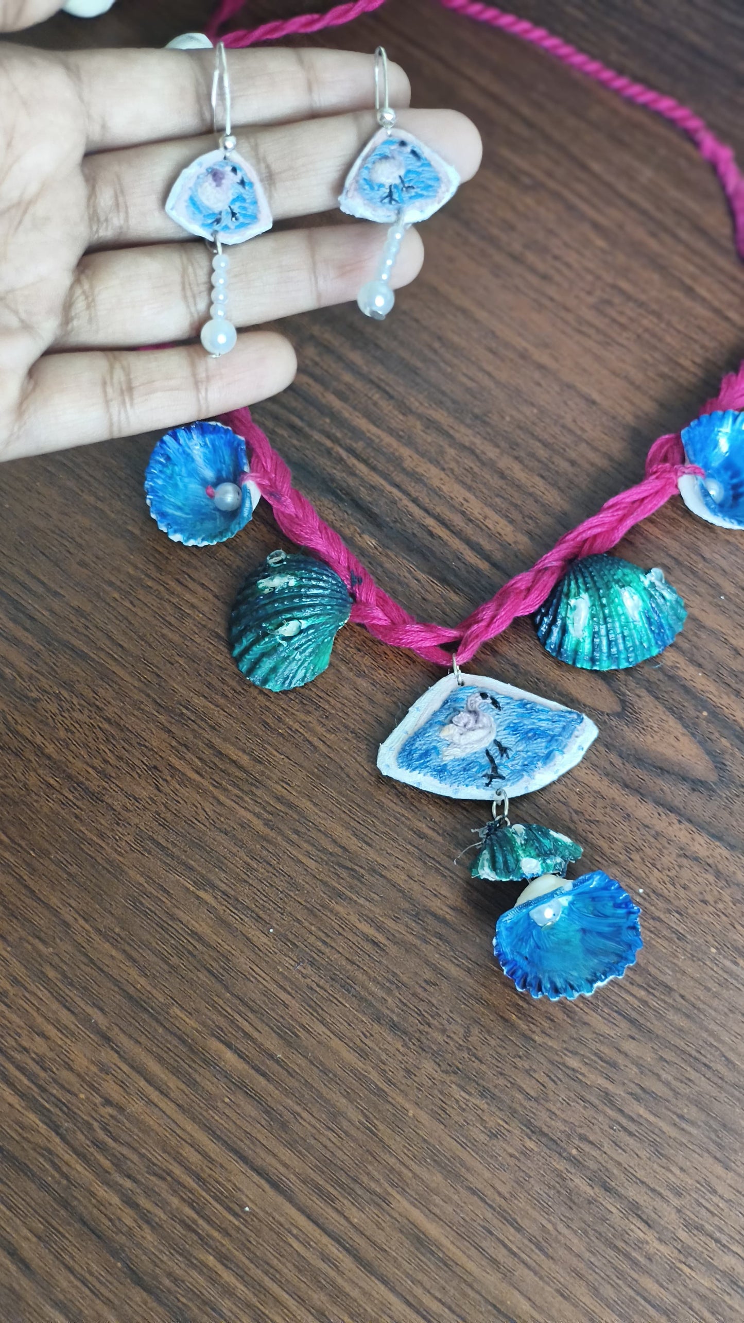 Ocean Bloom – Flamingo Embroidered Jewellery Set
